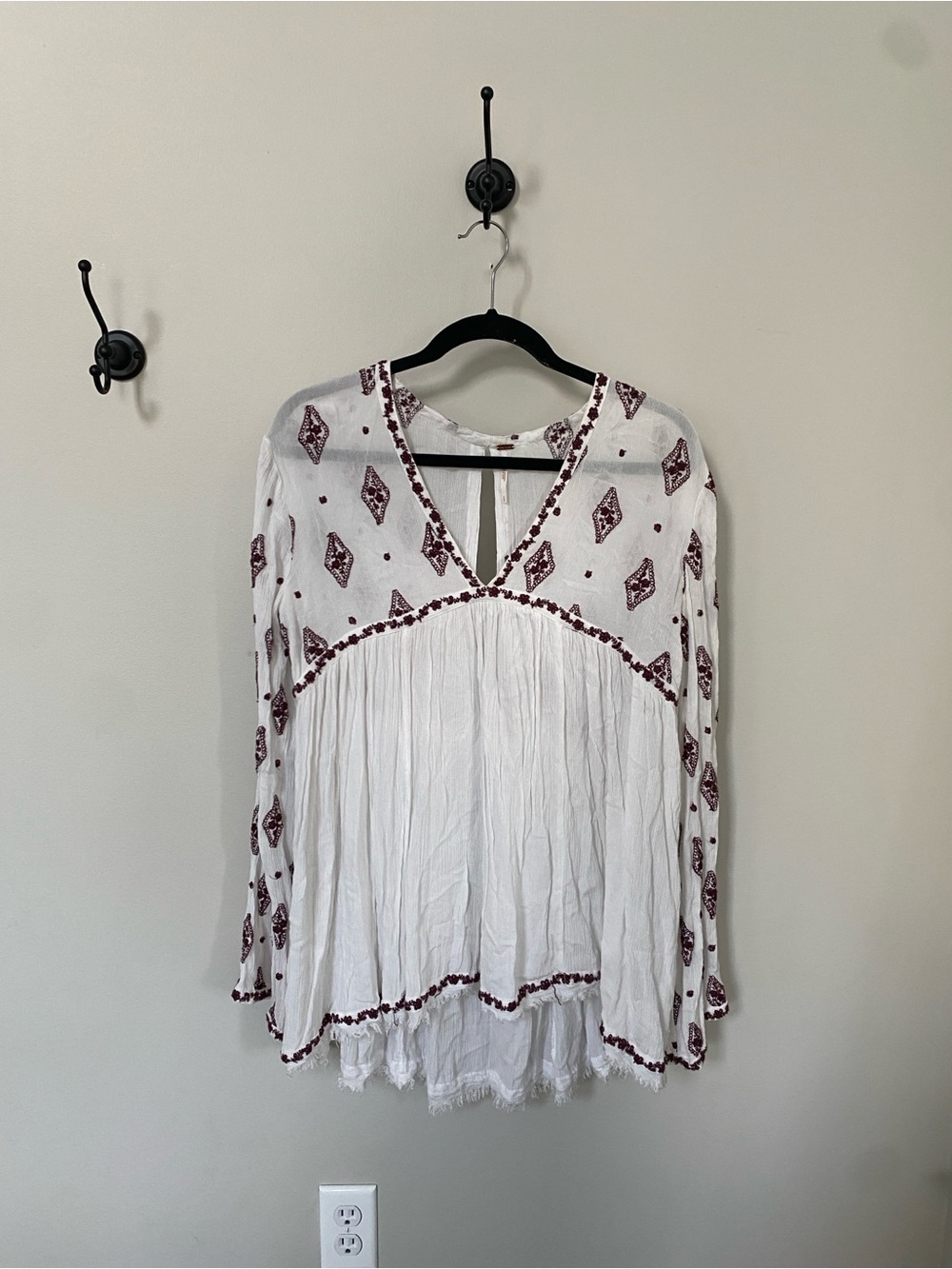Free People Autumn Creme Tunic Embroidered Diamond Tunic Blouse Small